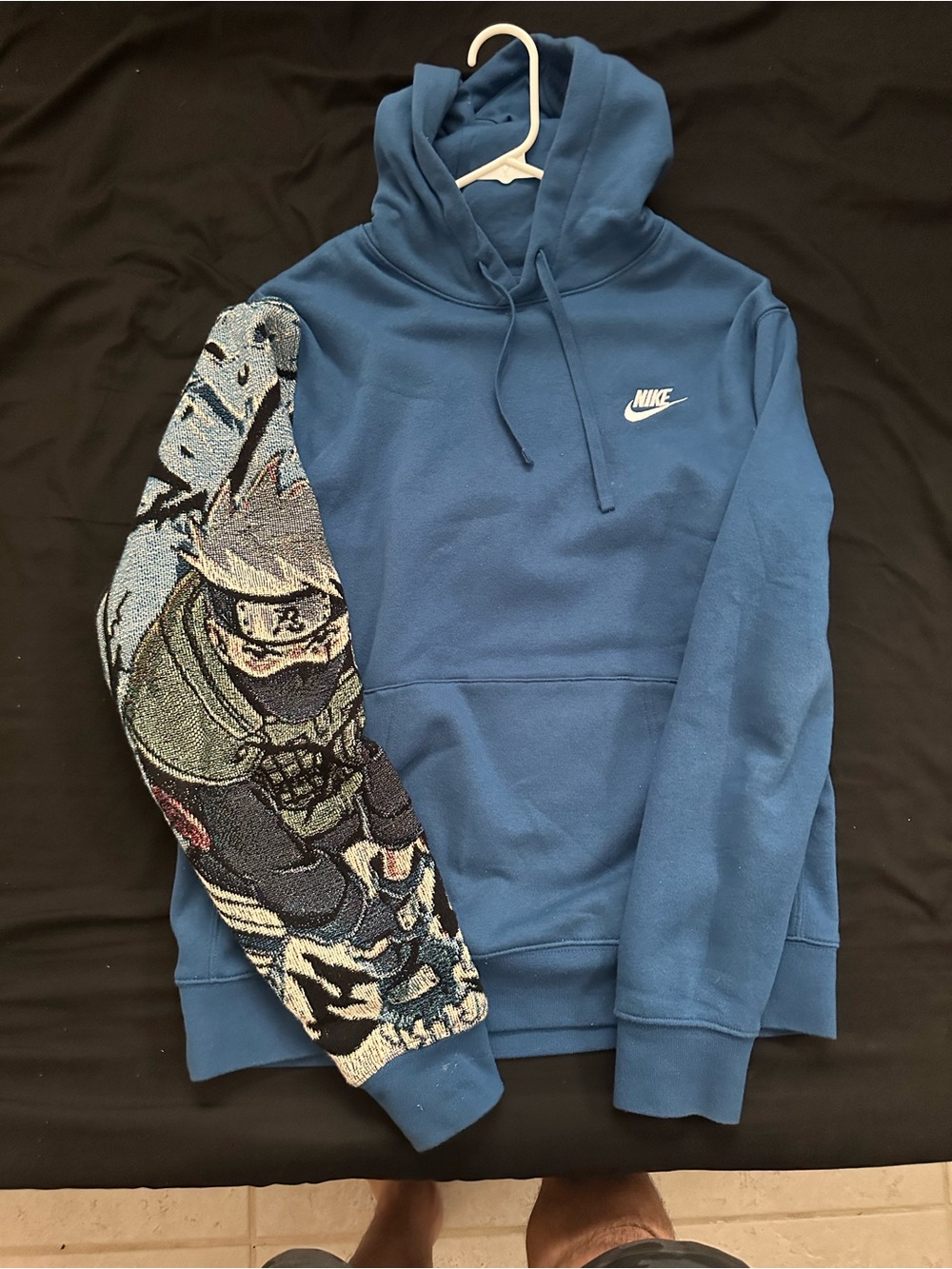 Nike Blue Hoodie with Graphic Anime Sleeve